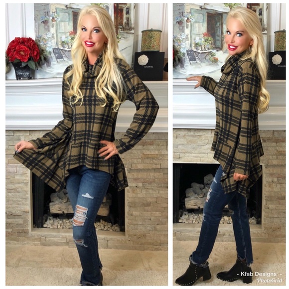 🛍LAST Plaid Shark Bite Hem Plaid Super Cozy Tunic - Picture 3 of 6